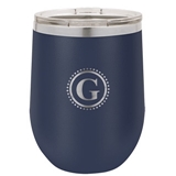 Ducky Days Monogrammed Navy Blue Insulated 12oz Stemless Wine Glass