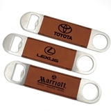 Custom Corporate Logo Brown Faux-Leather-Paddle Bottle Opener
