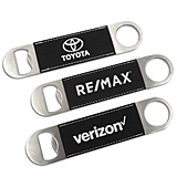 Custom Corporate Logo Black Faux-Leather Paddle Bottle Opener