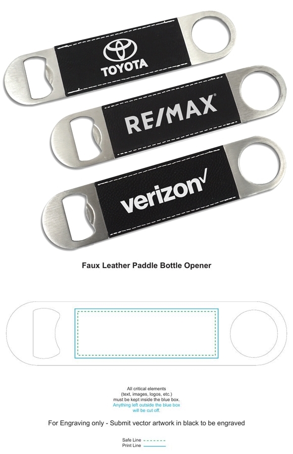 Custom Corporate Logo Black Faux-Leather Paddle Bottle Opener
