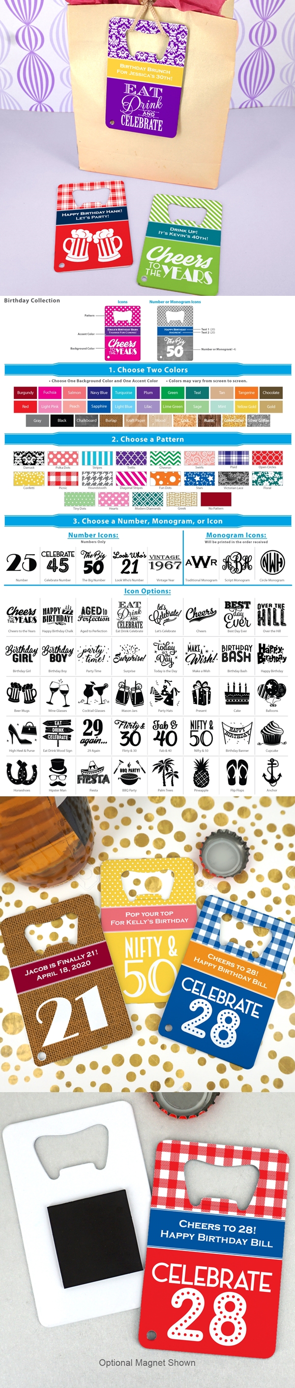 Personalized Adult Birthday Stainless Steel Credit Card Bottle Openers