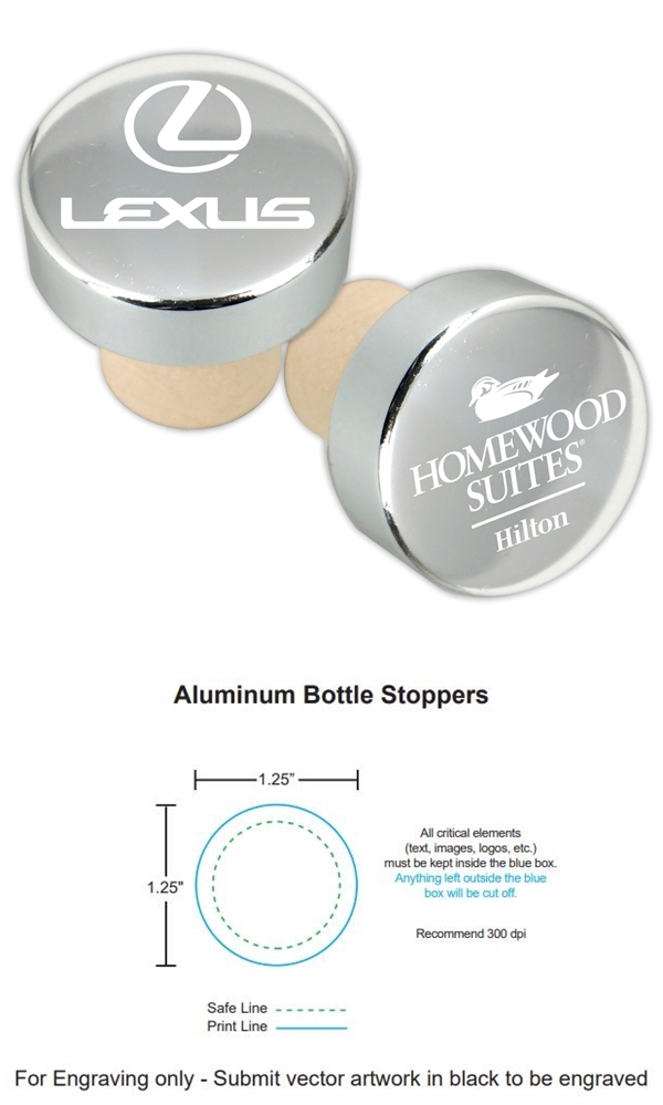 Custom Corporate Logo Aluminum Top Bottle Stopper (6 Color Choices)