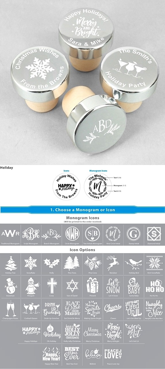Holiday Personalized Silver Aluminum Top Bottle Stopper (42 Designs)