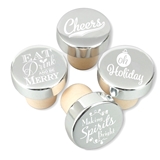 Festive Holiday Sayings Silver Aluminum Top Bottle Stoppers (Set of 4)