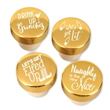 Naughty Holiday Sayings Gold Aluminum Top Bottle Stoppers (Set of 4)