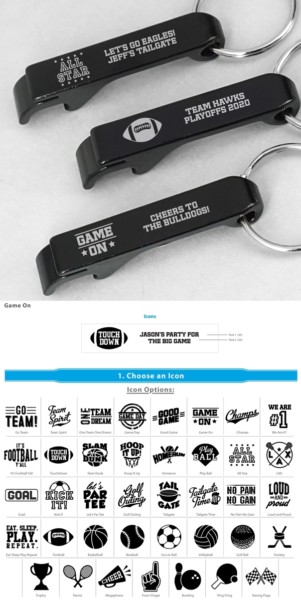 Customized Black Aluminum Bottle Opener/Keychain (Sports-Themed Designs)