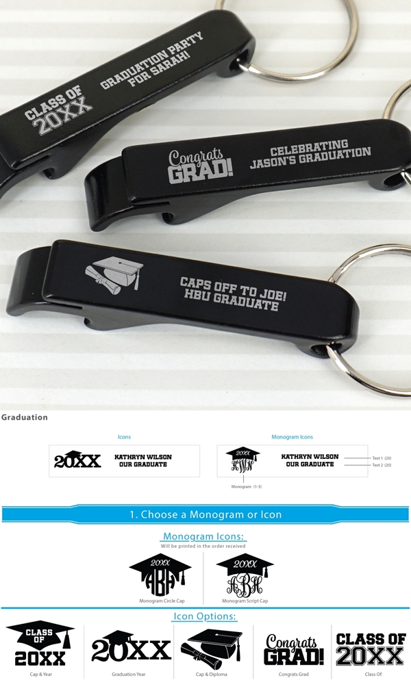Graduation Personalized Black Aluminum Bottle Opener/Keychain