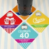 Personalized Square Bottle Opener Coasters (48 Adult Birthday Designs)