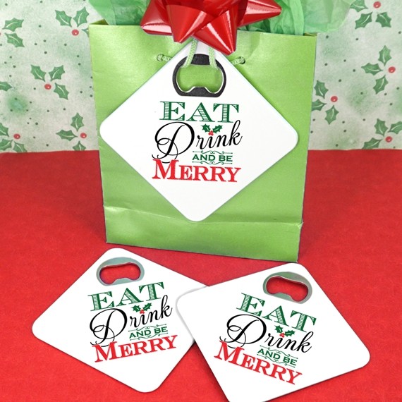 Eat Drink and Be Merry Square Bottle Opener Coasters (Set of 4)