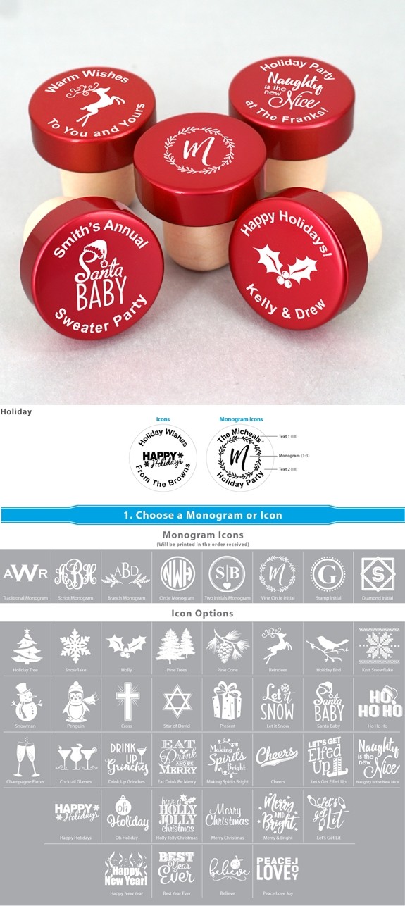 Holiday Personalized Red Aluminum Top Bottle Stopper (42 Designs)