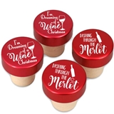 Festive Holiday Sayings Red Aluminum Top Bottle Stoppers (Set of 4)