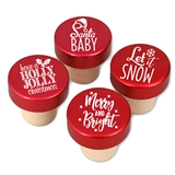 Festive Holiday Sayings Red Aluminum Top Bottle Stoppers (Set of 4)