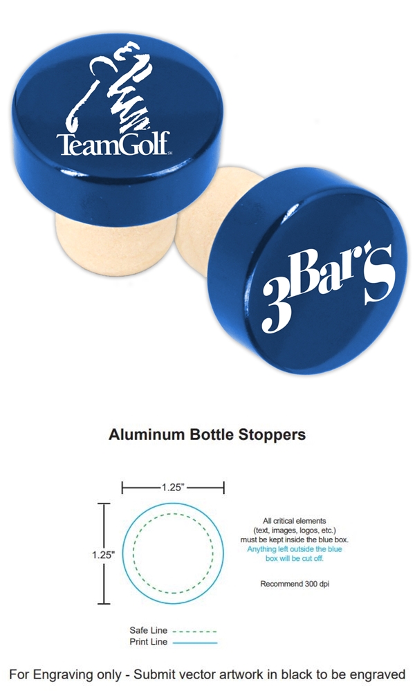 Custom Corporate Logo Blue Aluminum Top Bottle Stopper