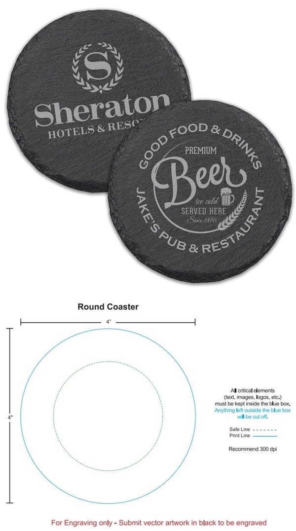 Custom Corporate Logo Natural Slate Round Coasters