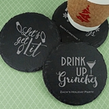 Ducky Days Personalized Holiday Designs Natural Slate Round Coasters