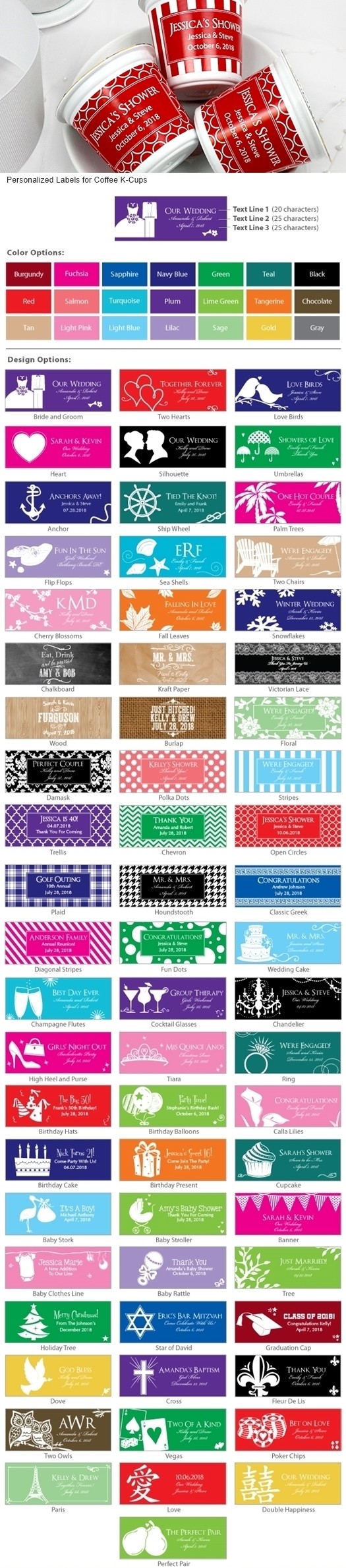 Personalized K-Cup Labels (K-Cups not included) (21 Colors/56 Designs ...