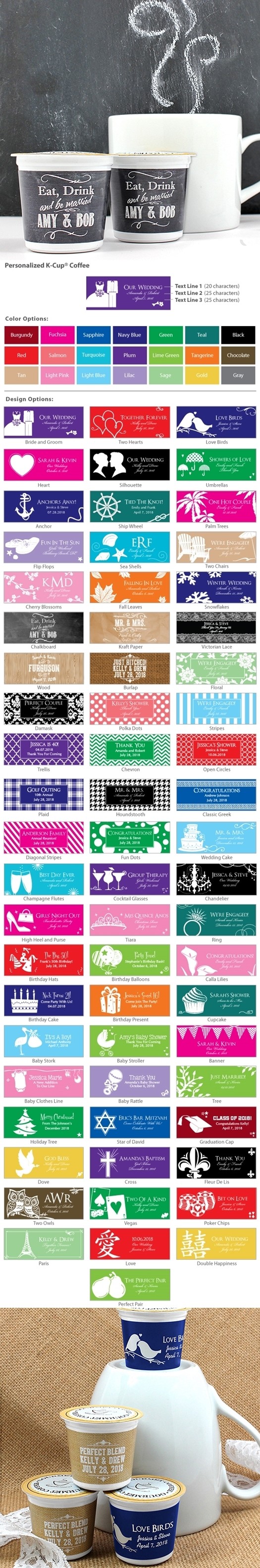 Personalized K-Cup Coffee Favors (21 Colors) (56 Designs)