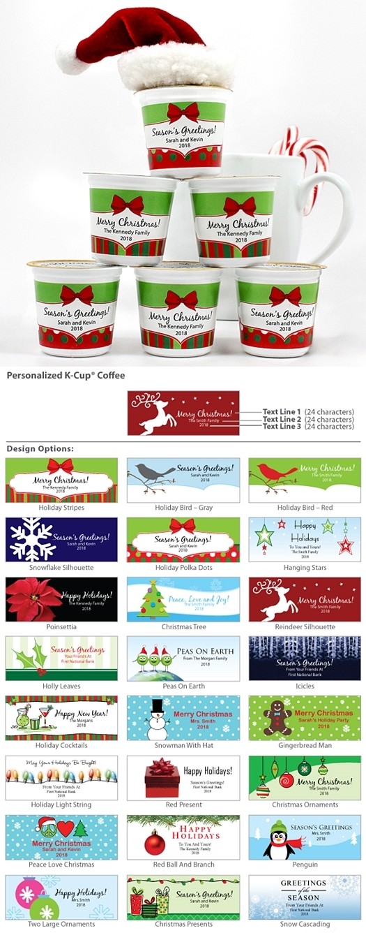 Personalized K-Cup Holiday Coffee Favors (24 Designs)