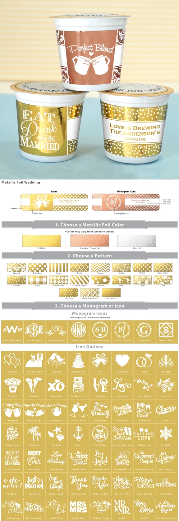 Personalized Metallic Foil K-Cup Coffee Favors (64 Designs)