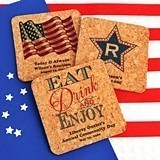 Personalized Patriotic Square Cork Coasters (20 Designs)