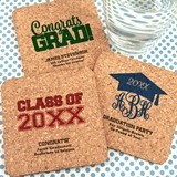 Personalized Graduation Square Cork Coasters (7 Designs; 15 Colors)