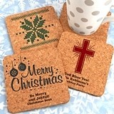 Personalized Holiday Square Cork Coasters (25 Designs)