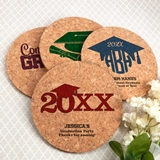 Personalized Graduation Round Cork Coasters (7 Designs; 15 Colors)