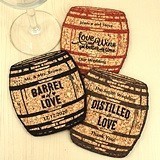 Personalized Oak Barrel Shaped Theme Cork Coasters (15 Colors)