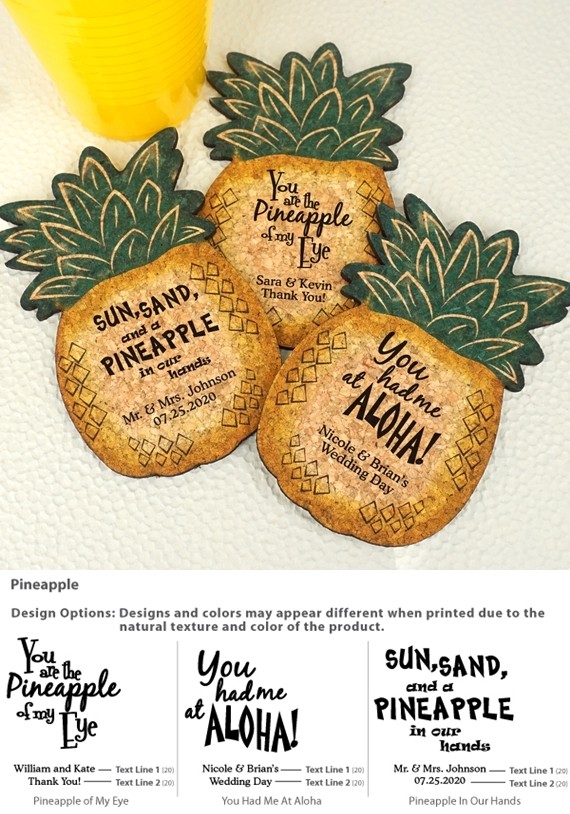 Personalized Pineapple-Shaped Theme Cork Coasters