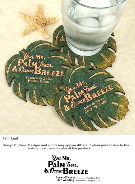 Personalized Palm Leaf-Shaped Theme Cork Coasters