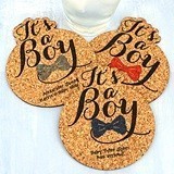 Personalized 'It's a Boy!' Baby Shower Cork Coasters (15 Colors)