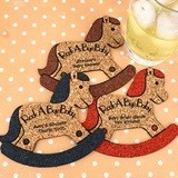 Personalized Rocking Horse-Shaped Baby Shower Cork Coaster (15 Colors)