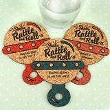 Personalized Baby Rattle Shaped Baby Shower Cork Coasters (15 Colors)