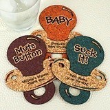 Personalized Pacifier-Shaped Baby Shower Cork Coasters (15 Colors)