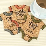 Personalized Onesie-Shaped Baby Shower Cork Coasters (15 Colors)