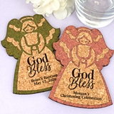 Personalized 'God Bless' Angel-Shaped Cork Coasters (15 Colors)