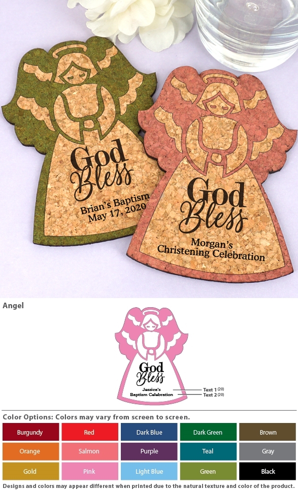 Personalized 'God Bless' Angel-Shaped Cork Coasters (15 Colors)