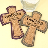 Personalized 'God Bless' Cross-Shaped Cork Coasters (15 Colors)