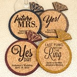 Personalized Diamond Ring-Shaped Cork Coasters (4 Sayings; 15 Colors)