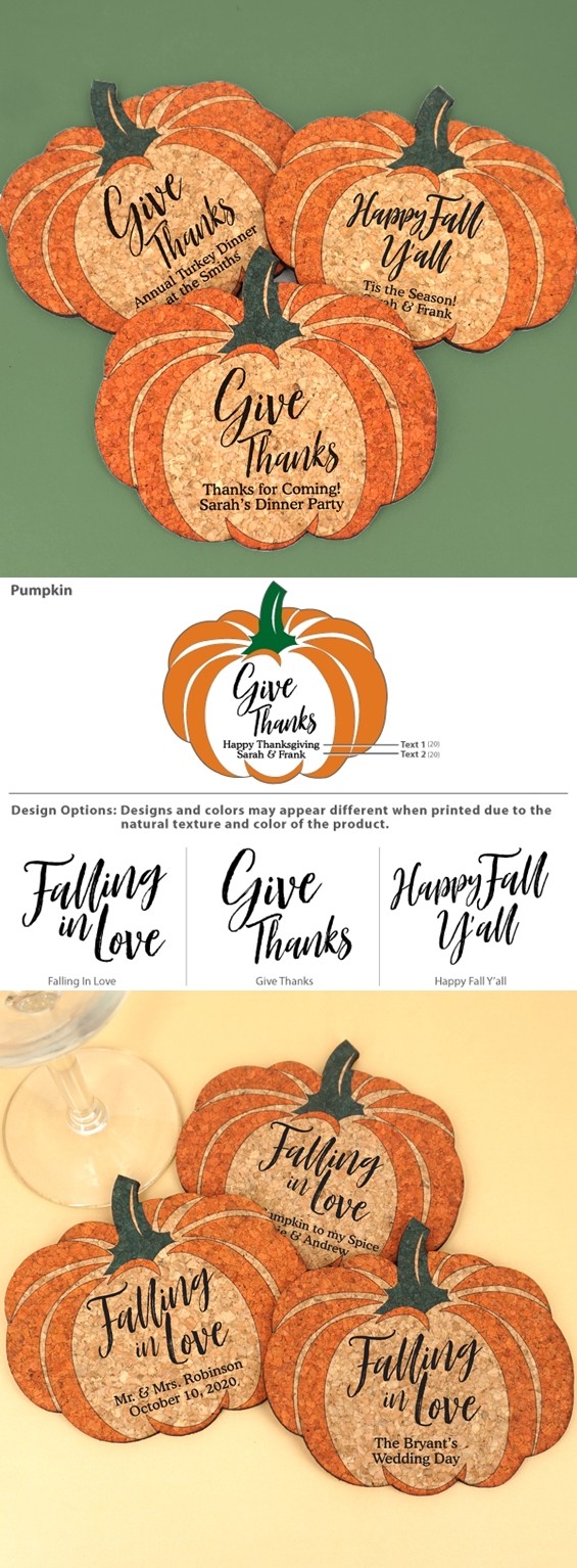 Personalized Pumpkin-Shaped Cork Coasters (3 Sayings)