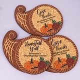 Personalized Cornucopia-Shaped Cork Coasters (3 Sayings)