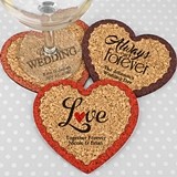 Personalized Wedding Heart-Shaped Cork Coasters (3 Sayings; 15 Colors)