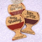 Personalized Wine Glass-Shaped Cork Coasters (3 Sayings; 15 Colors)