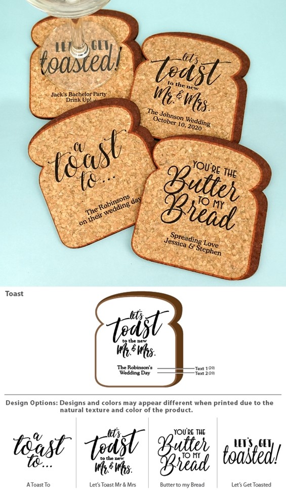 Personalized Toast-Shaped Cork Coasters (4 Sayings)