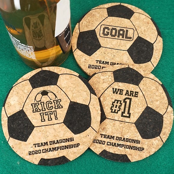 Ducky Days Personalized Soccer Ball-Shaped Cork Coasters (3 Designs)