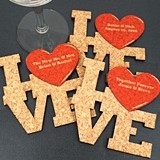 Ducky Days Personalized Love Square w/ Heart Cork Coasters (15 Colors)