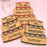 Personalized Wedding Cake-Shaped Cork Coasters (3 Sayings; 15 Colors)