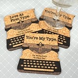 Personalized Typewriter-Shaped Cork Coasters (2 Sayings; 15 Colors)