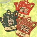 Personalized Watering Can-Shaped Cork Coasters (2 Sayings; 15 Colors)