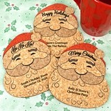 Personalized Santa Claus-Shaped Cork Coasters (4 Sayings; 15 Colors)